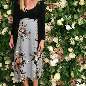 MINKPINK | Floral Print Midi Slip Skirt (Size Small)